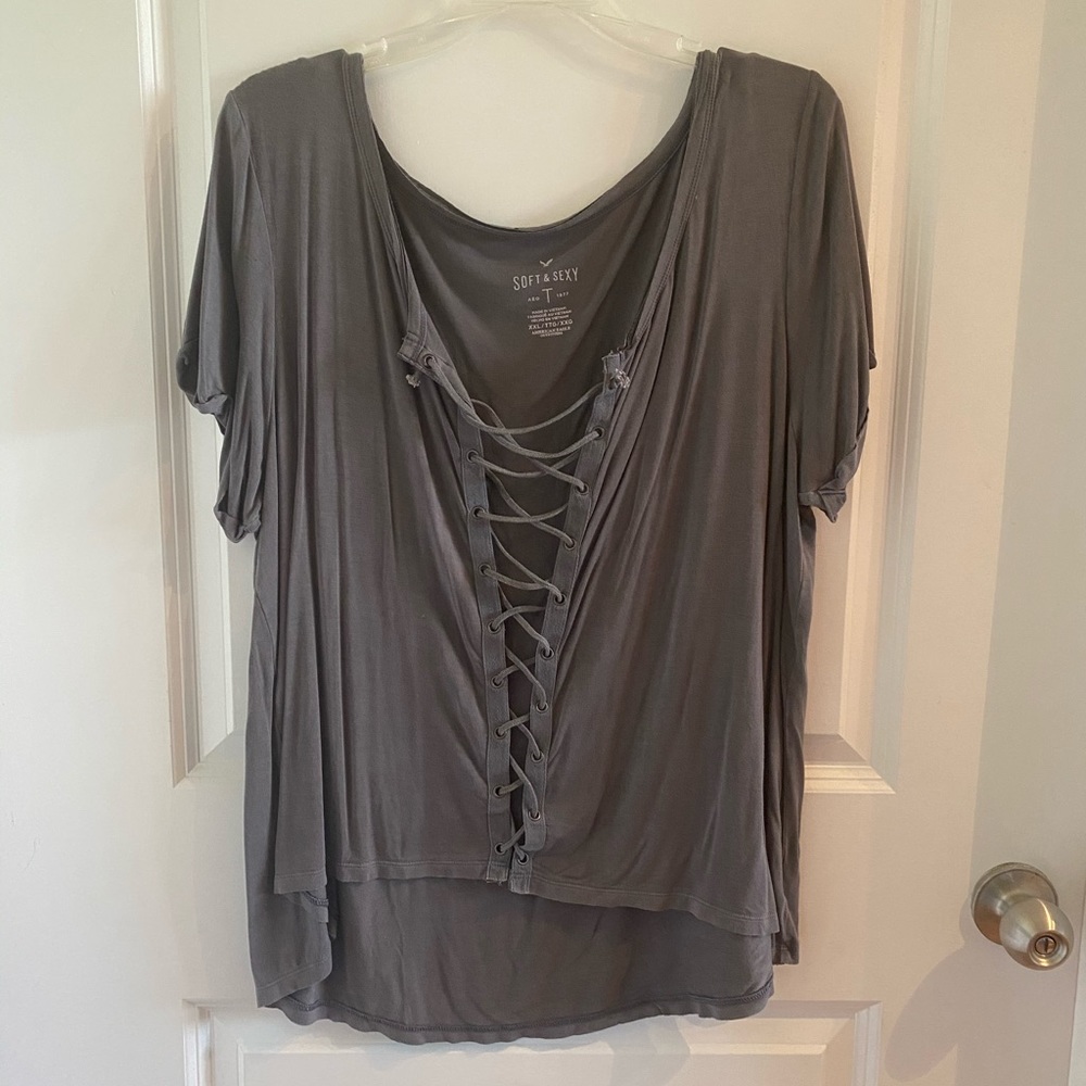 Grey lace up American Eagle shirt